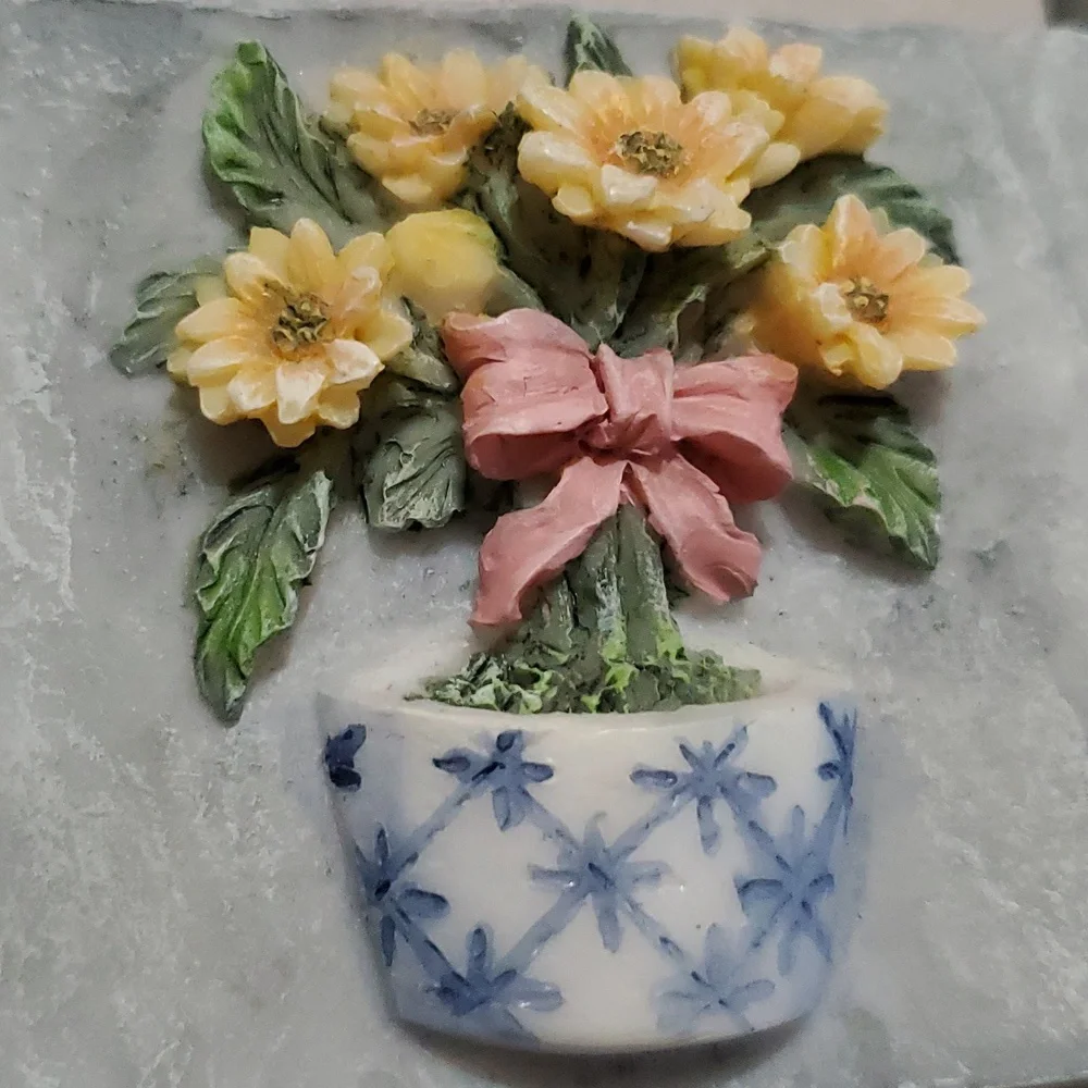Floral Frame Richesco Intricate 3D Sculpted Flowers Gray Square Spring Garden